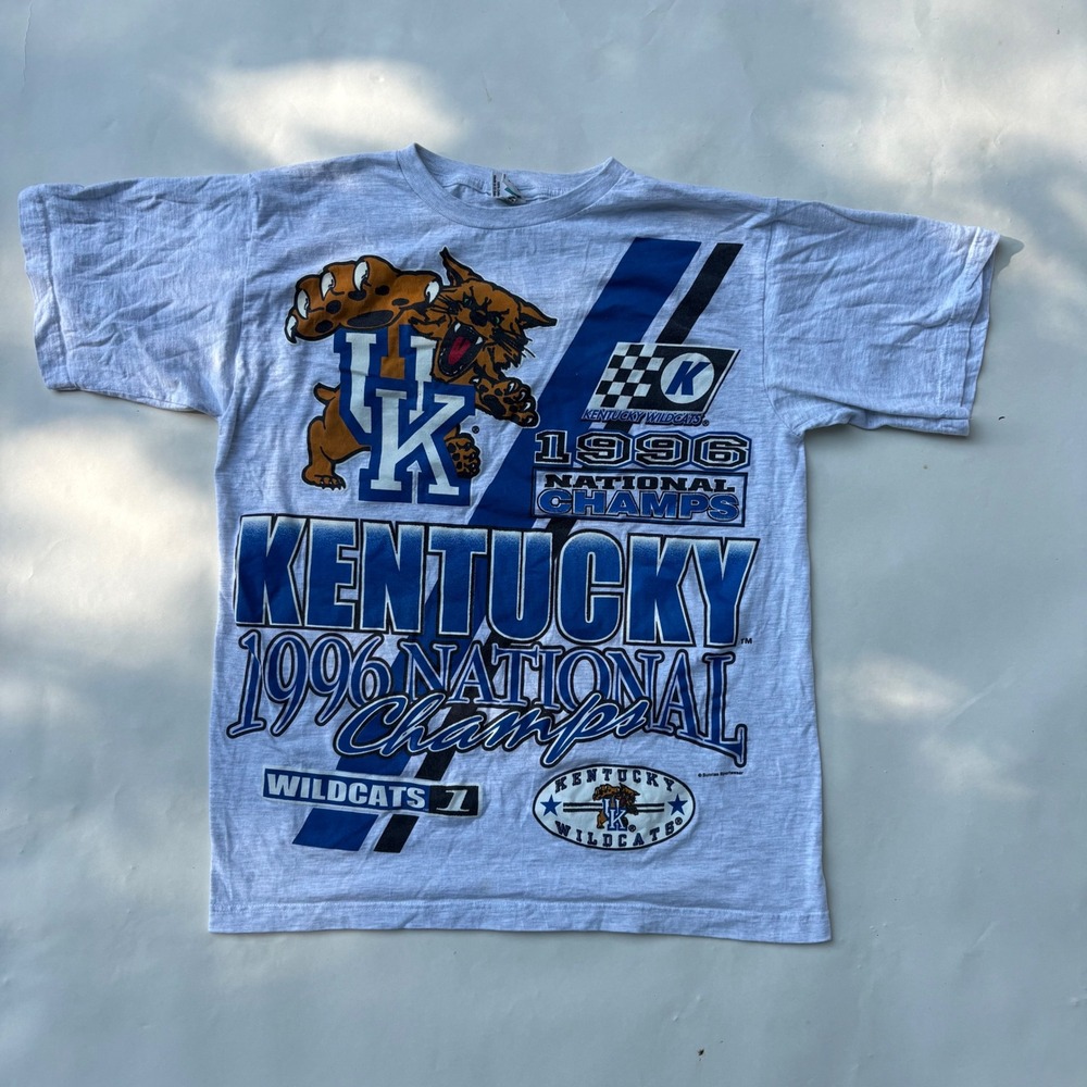 Vintage 1996 Kentucky Wildcats National Champs T Shirt Heather Gray Large NCAA - Picture 2 of 7